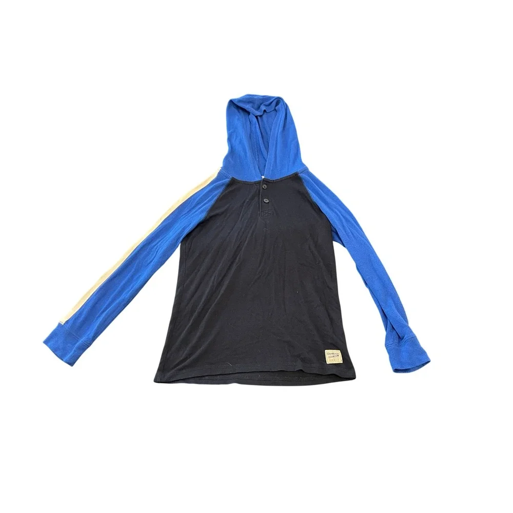 OshKosh Bgosh Boys Blue Navy Hooded Henley Raglan Long Sleeve Shirt Size 8